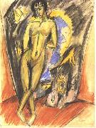 Ernst Ludwig Kirchner, Standing female nude in frot of a tent